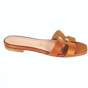 Bruno Magli Size 11 Congnac Tan Leather H Strap Slide Sandals Italy Fina